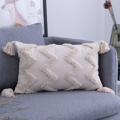 Geometric Cushion Cover With Tassels