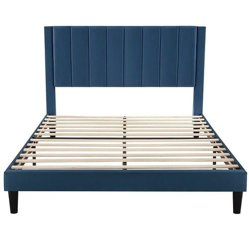 Modern Velvet Upholstered Platform Bed - Elegant Contemporary Low-Profile Frame