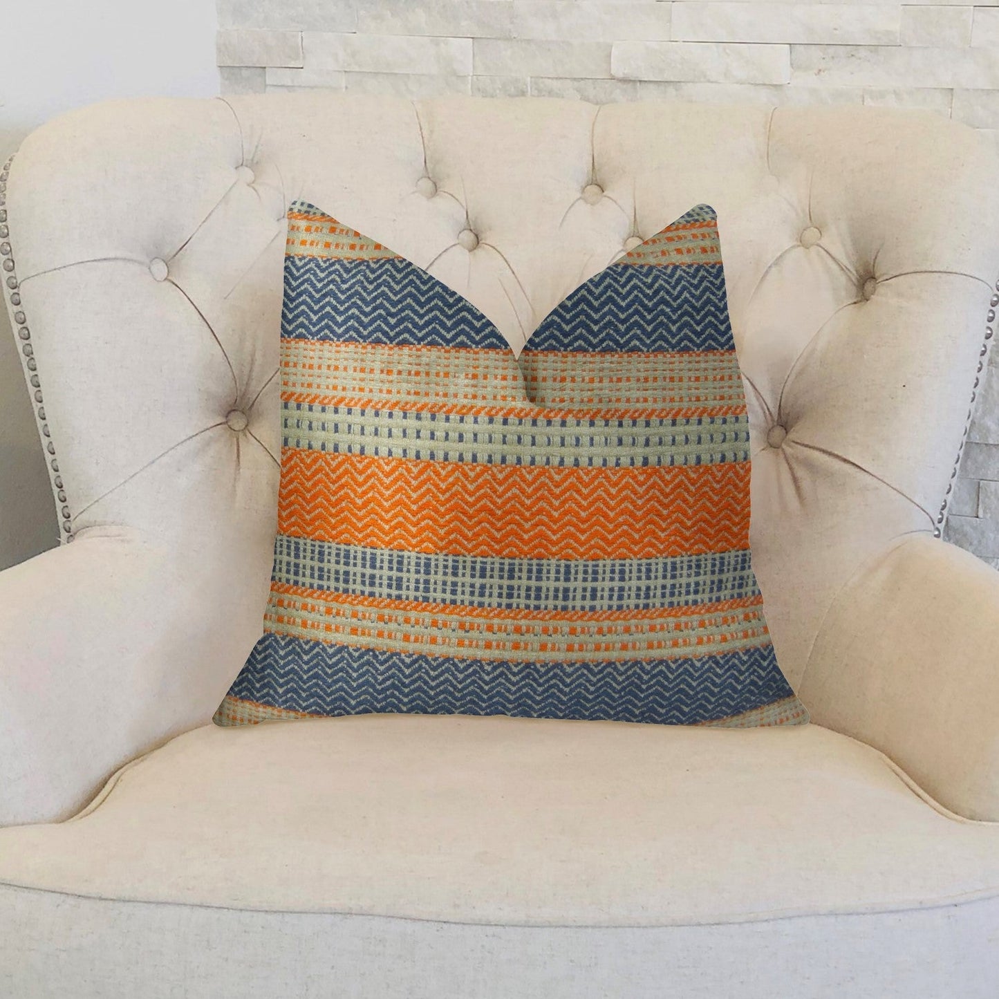 Anastasia Orange Navy and Cream Handmade Luxury Pillow