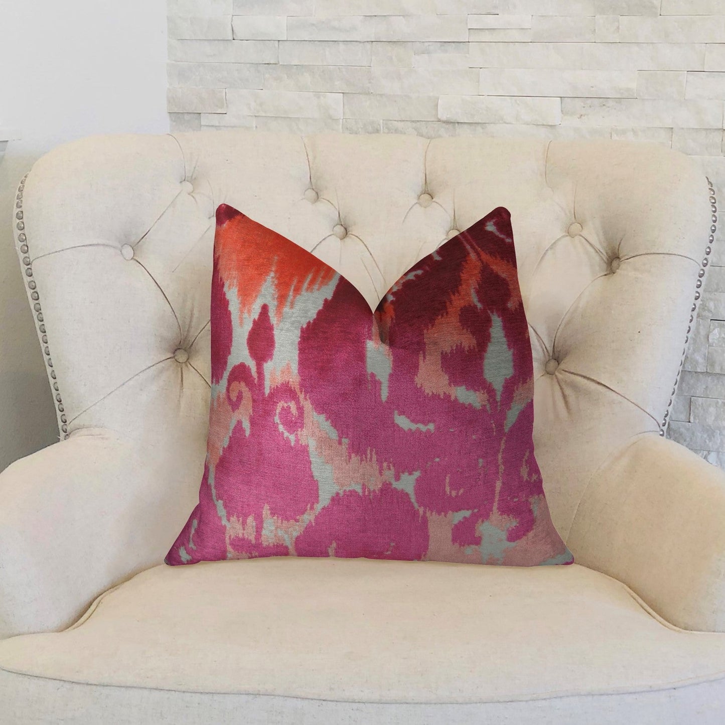 Velvet Grayce Fuchsia Coral and Cream Handmade Luxury Pillow