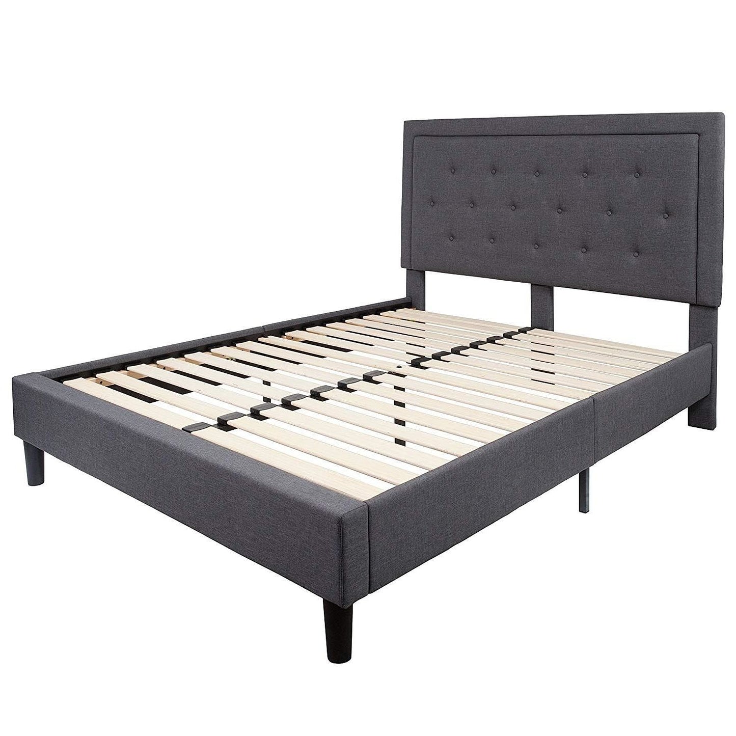 Queen size Dark Gray Fabric Upholstered Platform Bed Frame with