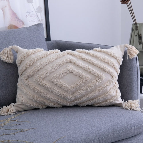 Tassels Cushion Cover 45x 45cm/30x50cm Beige Pillow Cover Handmade