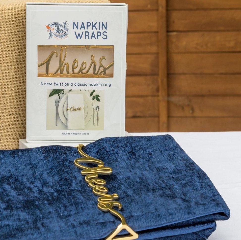 Cheers Napkin Wrap -Shiny Gold