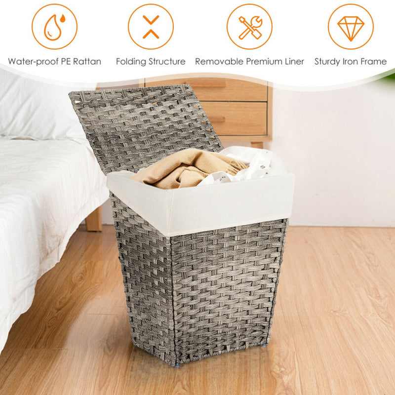 Foldable Handwoven Laundry Basket with Removable Liner
