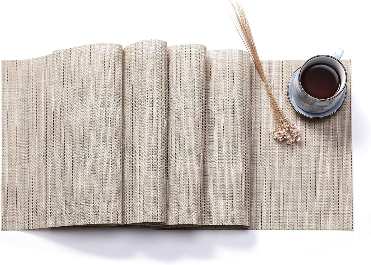 HYSENM Bamboo Pattern Vinyl Table Runner 71'' Long Stain Resistance Table Runner PVC Waterproof,Beige,1Xtable Runner