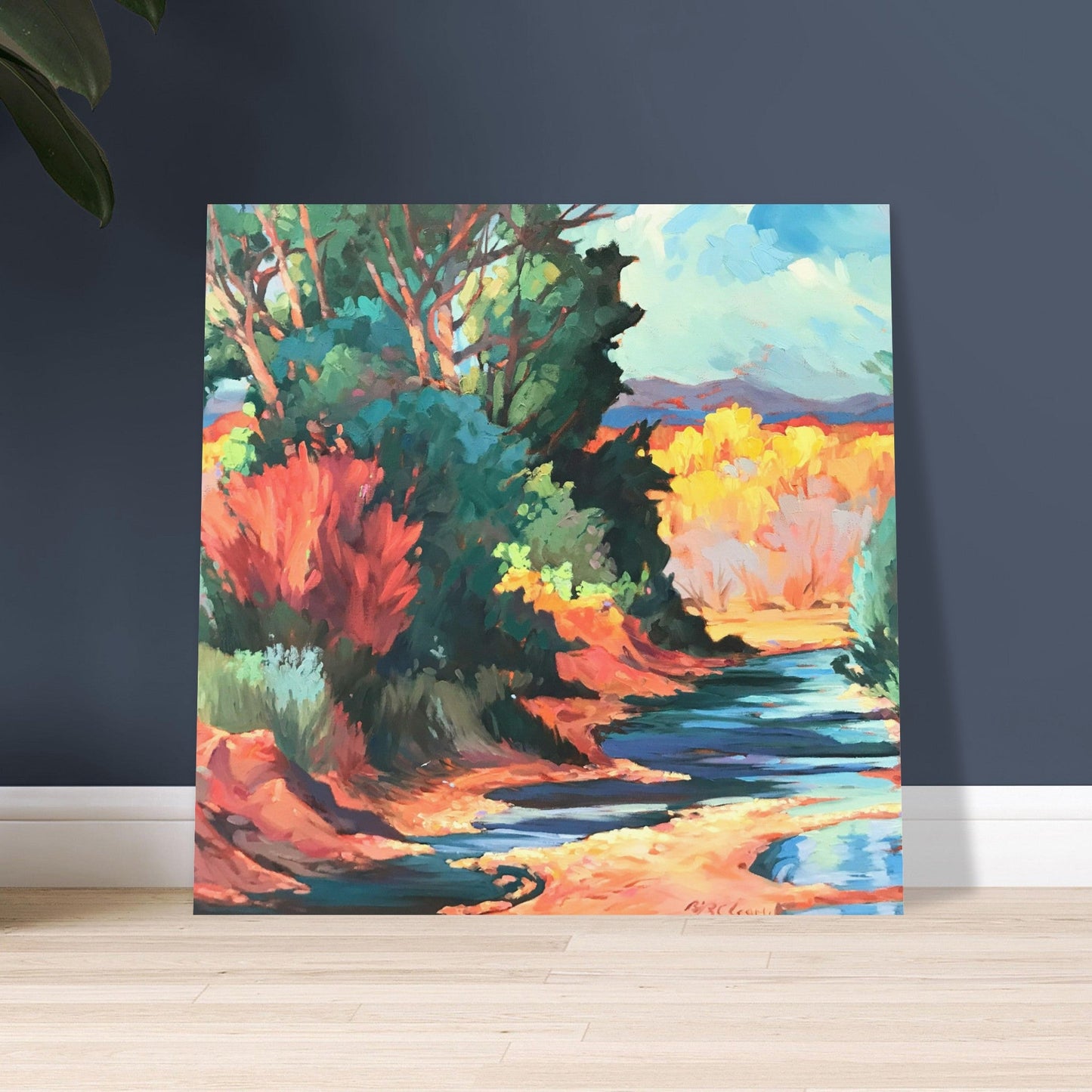 ‘Rio Pueblo’ Landscape I 16x16 Museum-Quality Matte Paper Poster | Original Artwork by American Artist Barbara Cleary