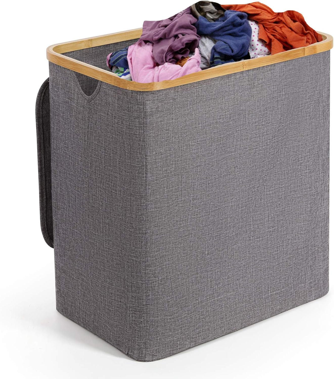 HYNAWIN 90L Laundry Hamper with Lid Large Bamboo Laundry Basket Dirty Clothes Collapsible Laundry Hamper for Bedroom, Laundry Room, Closet, Bathroom, College Dorm
