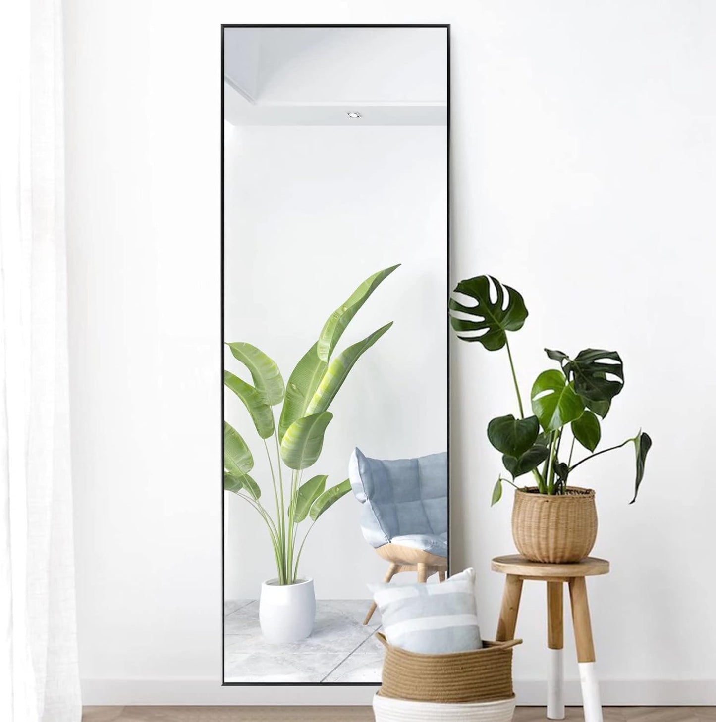 KIAYACI Arched Floor Mirror Wood Frame Wall Mounted Mirror Distressed Style Wide Frame Dressing Make up Mirror for Bathroom/Bedroom/Living Room/Dining Room/Entry/Farmhouse (Light Gray, 64" X 21")…