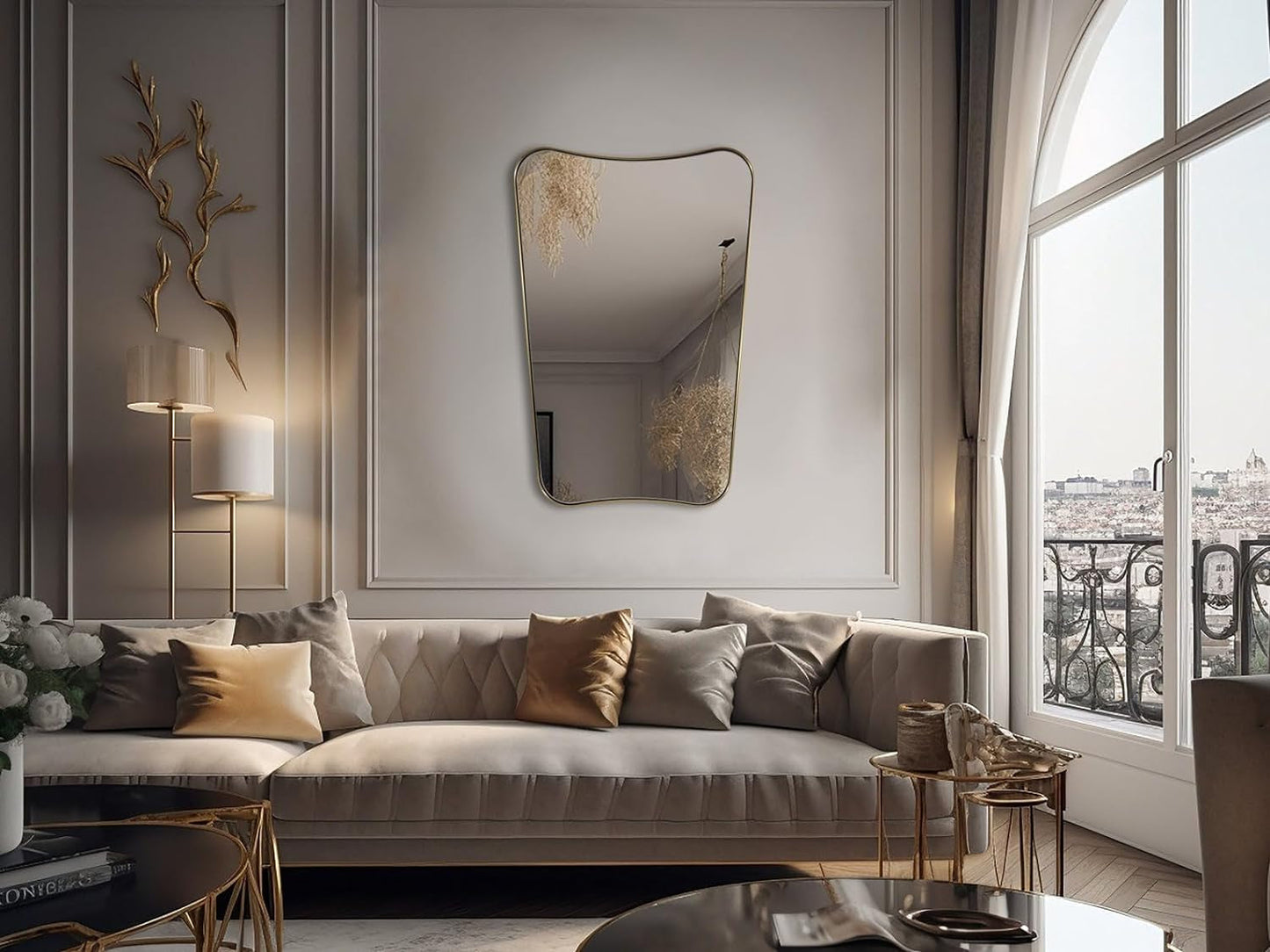 Gold Mirror, 24X36 Irregular Wall Mirror, Gold Antique Bathroom Vanity