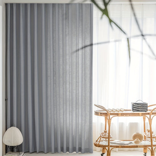 Japanese Hemp Light Coffee Curtain with Rod Simple Style