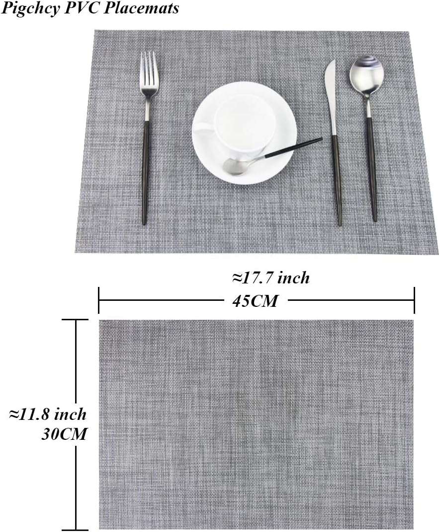 PIGCHCY Placemats Washable Vinyl Placemats Easy to Clean Plastic Non-Slip Placemats for Dining Table Set of 6 (Multi Grey)