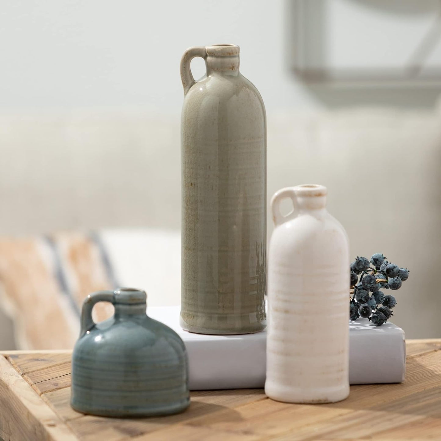 Sullivans Ceramic Jug Vase Set, Farmhouse Decor, Kitchen, Bedroom, Office, Living Room, Bathroom, & Coffee Table Centerpiece Decorations, Vases for Decor, Mantle & Shelf (CM2431)