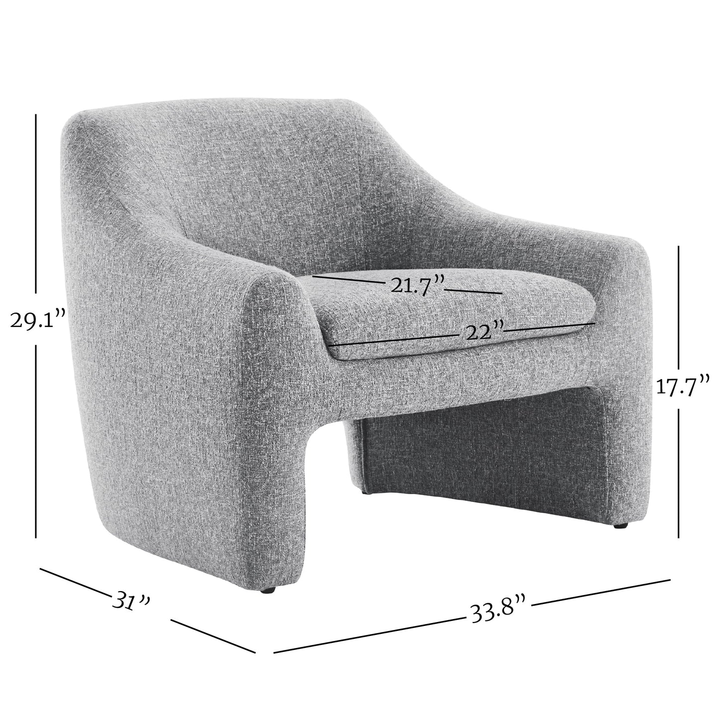 Modern Curved Accent Chair, Upholstered Fabric Armchair, Gray