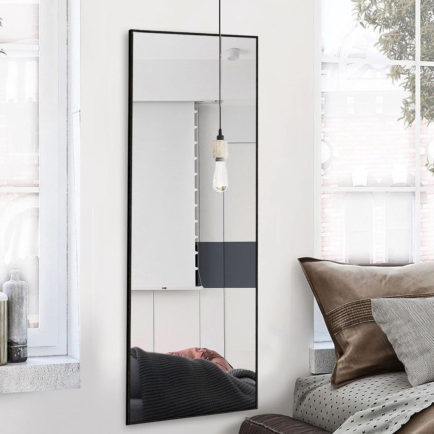 KIAYACI Arched Floor Mirror Wood Frame Wall Mounted Mirror Distressed Style Wide Frame Dressing Make up Mirror for Bathroom/Bedroom/Living Room/Dining Room/Entry/Farmhouse (Light Gray, 64" X 21")…
