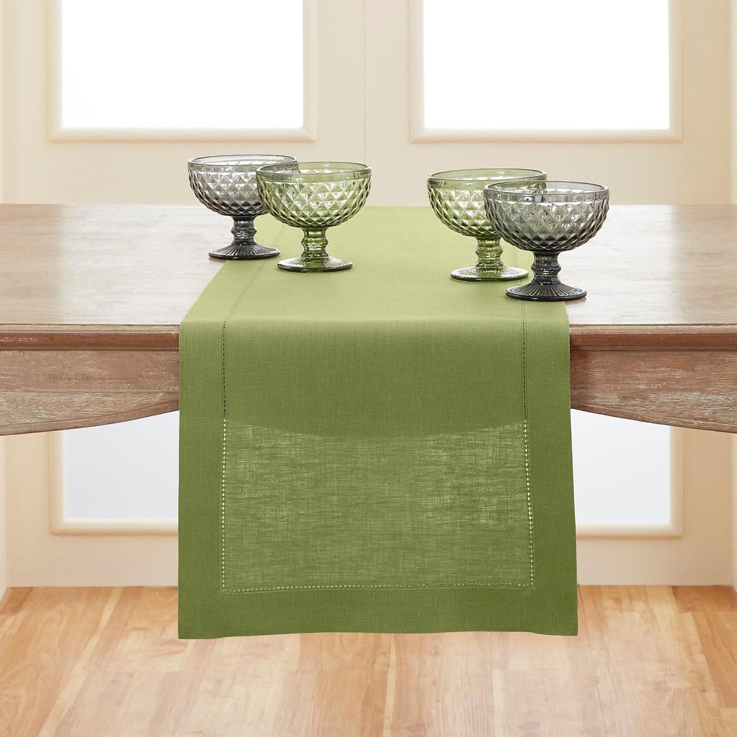 Solino Home Purple Linen Table Runner 60 Inches Long – 100% Pure Linen Classic Hemstitch Table Runner 14 X 60 Inch – Machine Washable Dining Table Runner for Valentines Day, Spring, Easter Decor