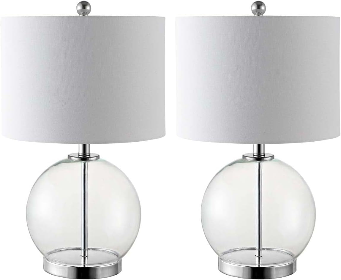 SAFAVIEH Lighting Collection Lonni Smoked Grey Glass 23-Inch Bedroom Living Room Home Office Desk Nightstand round Table Lamp Set of 2 (LED Bulbs Included)