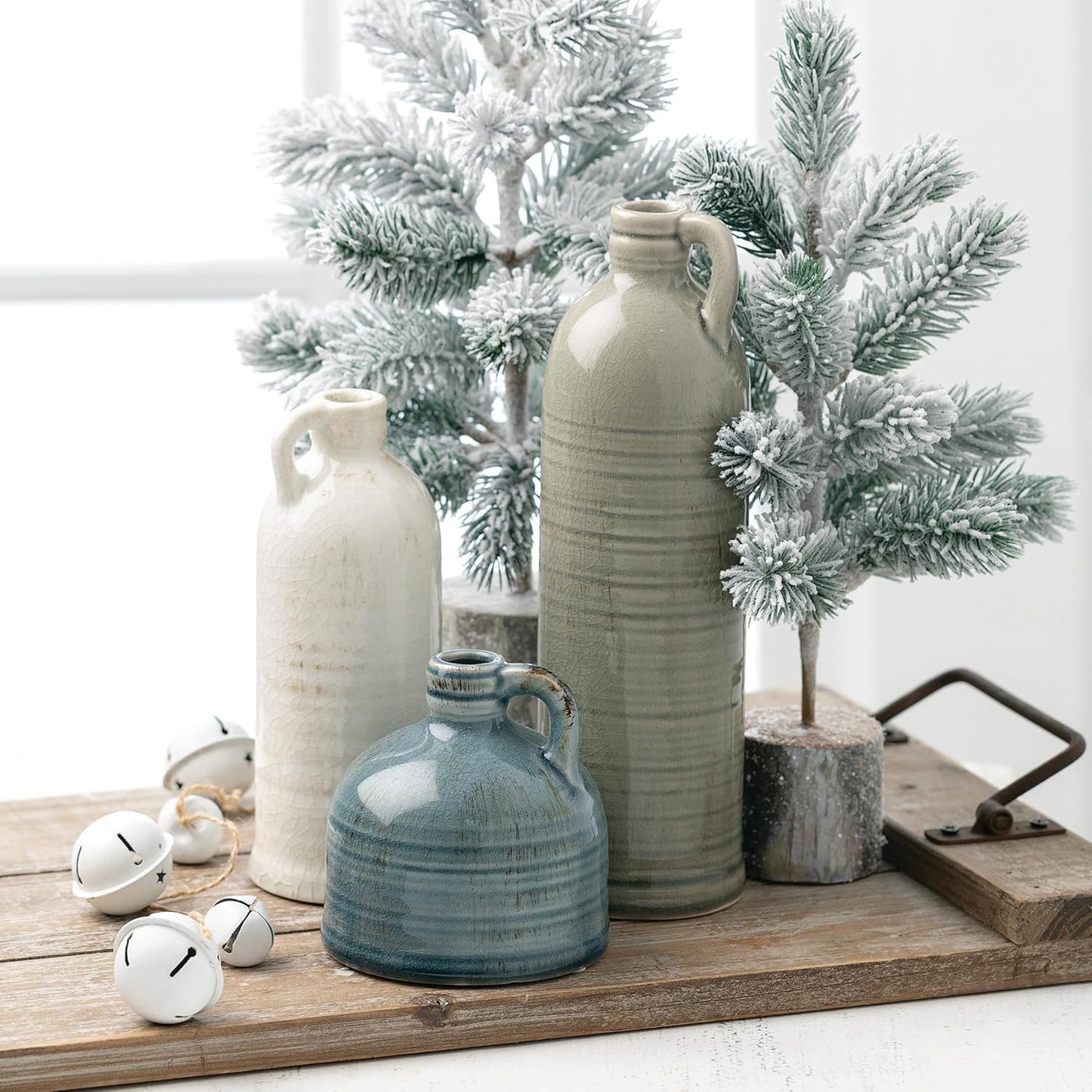 Sullivans Ceramic Jug Vase Set, Farmhouse Decor, Kitchen, Bedroom, Office, Living Room, Bathroom, & Coffee Table Centerpiece Decorations, Vases for Decor, Mantle & Shelf (CM2431)