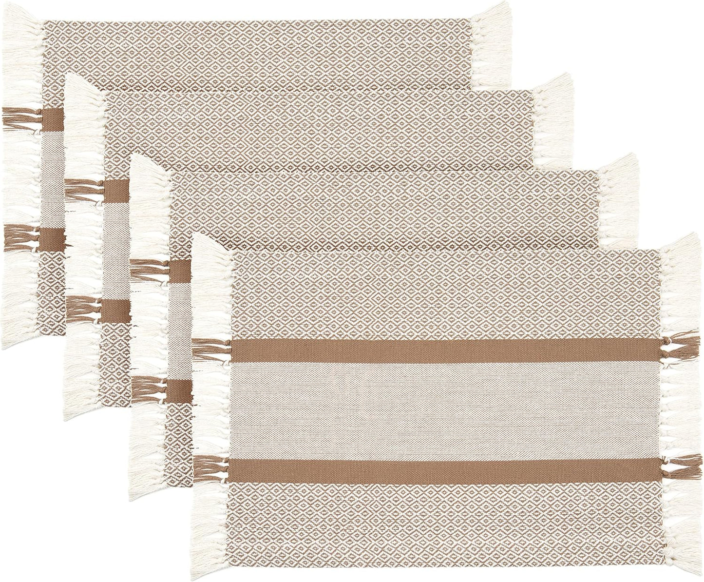 Placemats Set of 4, Woven Cloth Placemat Set, 14X19 In, Gray Boho Place Mats for Kitchen or Dining Table, Washable Cotton Table Mats