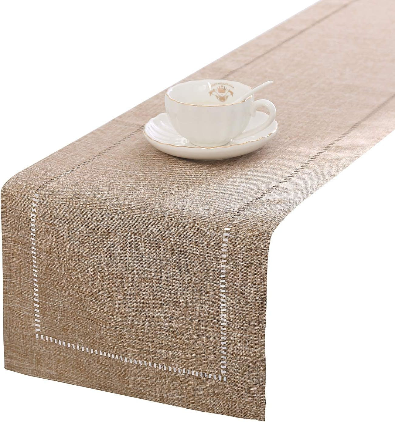 Tosewever Decorative Hemstitch Linen Table Runner Farmhouse Style Tabletop Collection Handcrafted Table Runners for Everyday Dining Wedding Party Holiday Home Decor (14 X 72 Inches, Grey)