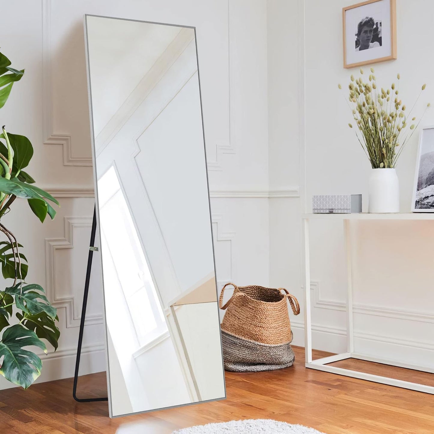 KIAYACI Arched Floor Mirror Wood Frame Wall Mounted Mirror Distressed Style Wide Frame Dressing Make up Mirror for Bathroom/Bedroom/Living Room/Dining Room/Entry/Farmhouse (Light Gray, 64" X 21")…
