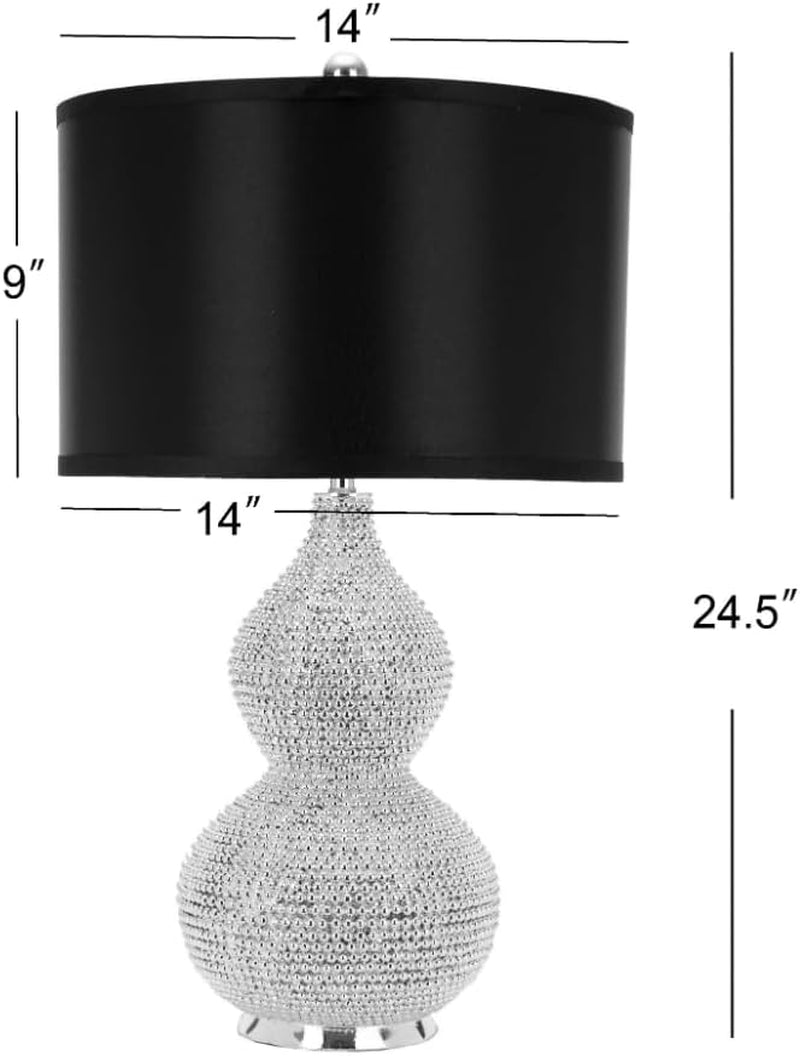 SAFAVIEH Lighting Collection Nicole Modern Silver Bead Base/ Black Shade 25-Inch Bedroom Living Room Home Office Desk Nightstand Table Lamp Set of 2 (LED Bulbs Included)