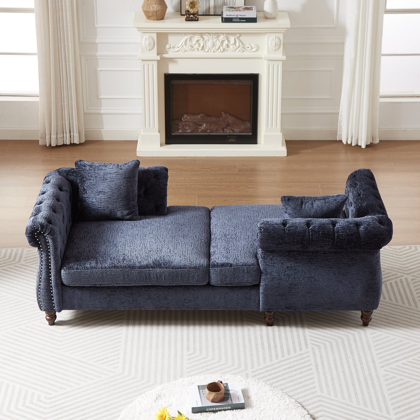 Chenille Face-to-face Chaise Lounge Sofa Sectional for Living Room Seating