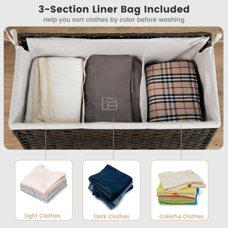 10L 3-Section Laundry Hamper with Liner Bag and Handle