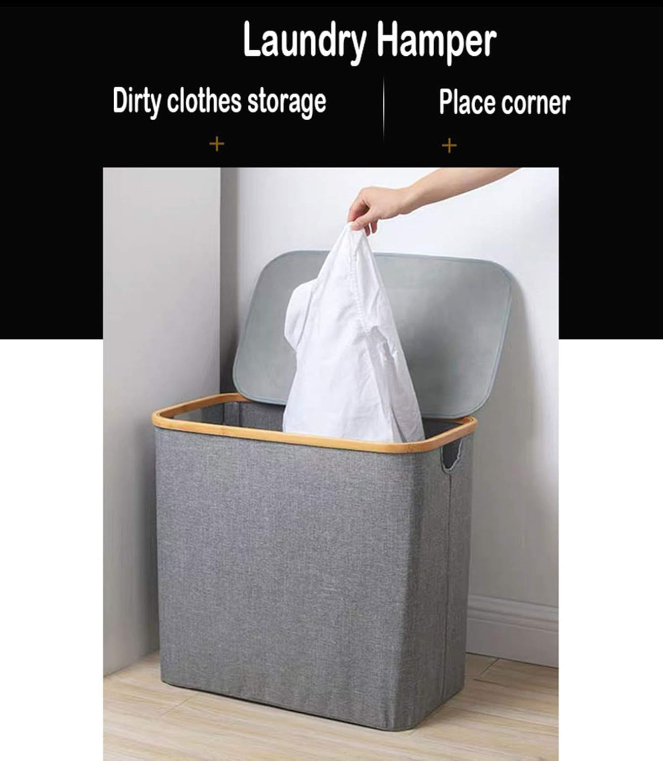 HYNAWIN 90L Laundry Hamper with Lid Large Bamboo Laundry Basket Dirty Clothes Collapsible Laundry Hamper for Bedroom, Laundry Room, Closet, Bathroom, College Dorm