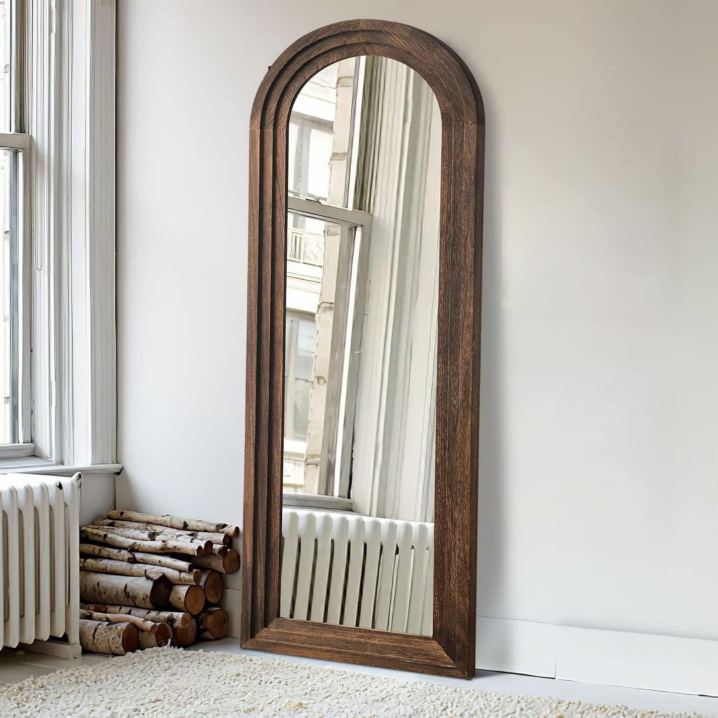 KIAYACI Arched Floor Mirror Wood Frame Wall Mounted Mirror Distressed Style Wide Frame Dressing Make up Mirror for Bathroom/Bedroom/Living Room/Dining Room/Entry/Farmhouse (Light Gray, 64" X 21")…