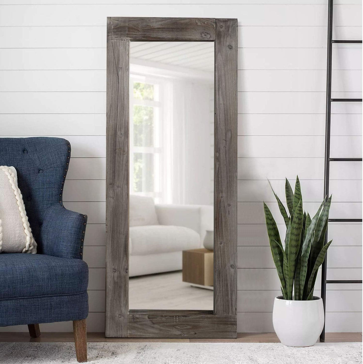 KIAYACI Arched Floor Mirror Wood Frame Wall Mounted Mirror Distressed Style Wide Frame Dressing Make up Mirror for Bathroom/Bedroom/Living Room/Dining Room/Entry/Farmhouse (Light Gray, 64" X 21")…