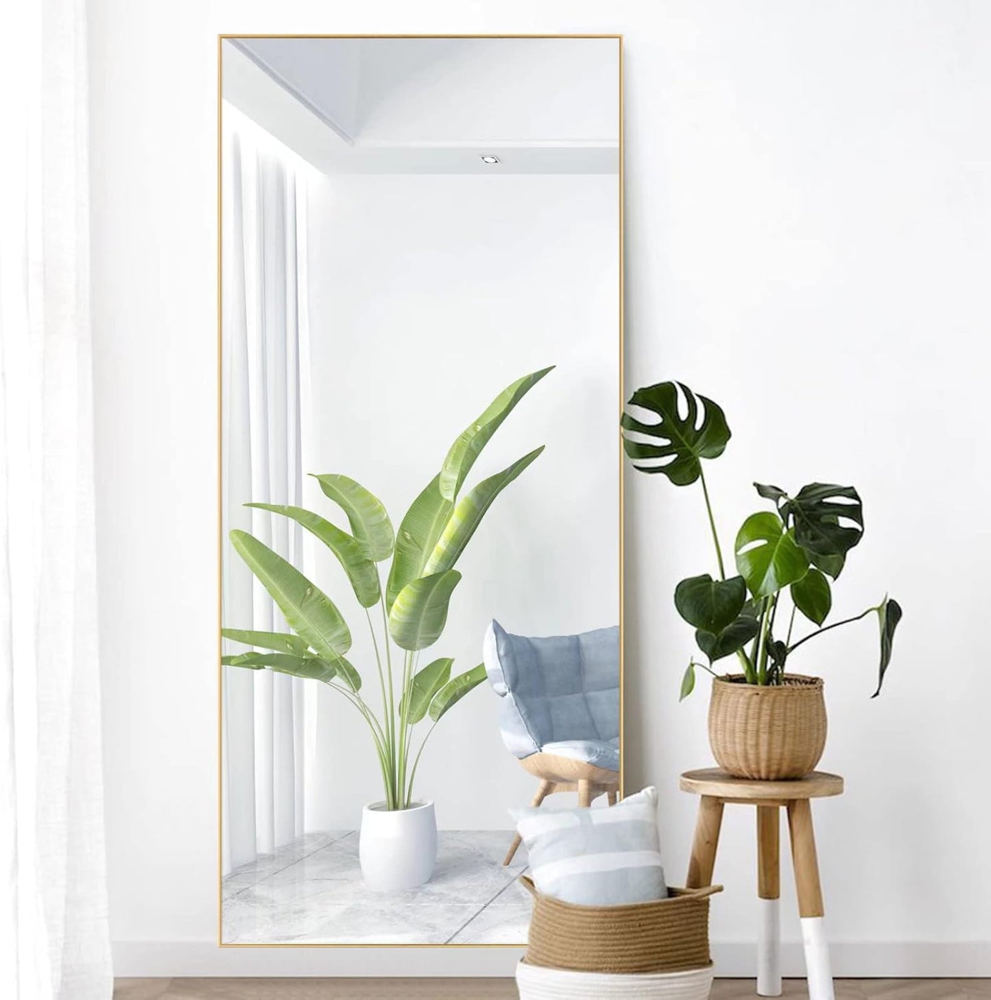 KIAYACI Arched Floor Mirror Wood Frame Wall Mounted Mirror Distressed Style Wide Frame Dressing Make up Mirror for Bathroom/Bedroom/Living Room/Dining Room/Entry/Farmhouse (Light Gray, 64" X 21")…
