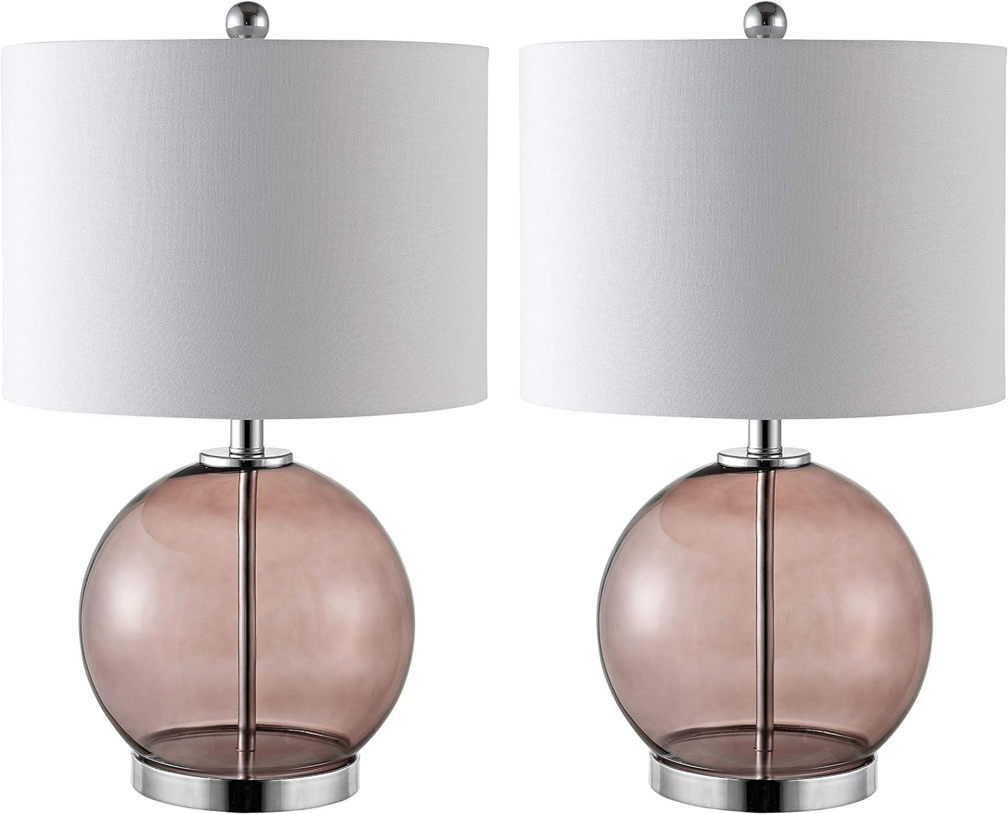 SAFAVIEH Lighting Collection Lonni Smoked Grey Glass 23-Inch Bedroom Living Room Home Office Desk Nightstand round Table Lamp Set of 2 (LED Bulbs Included)