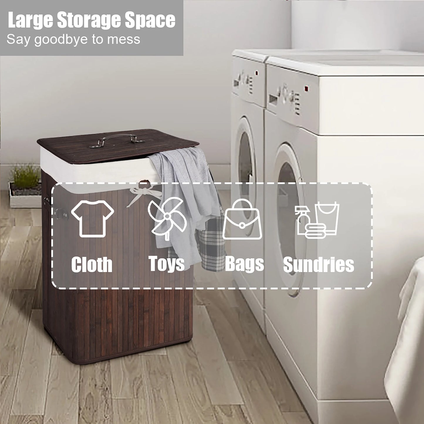 Tall Portable Laundry Basket, Deep Brown & White