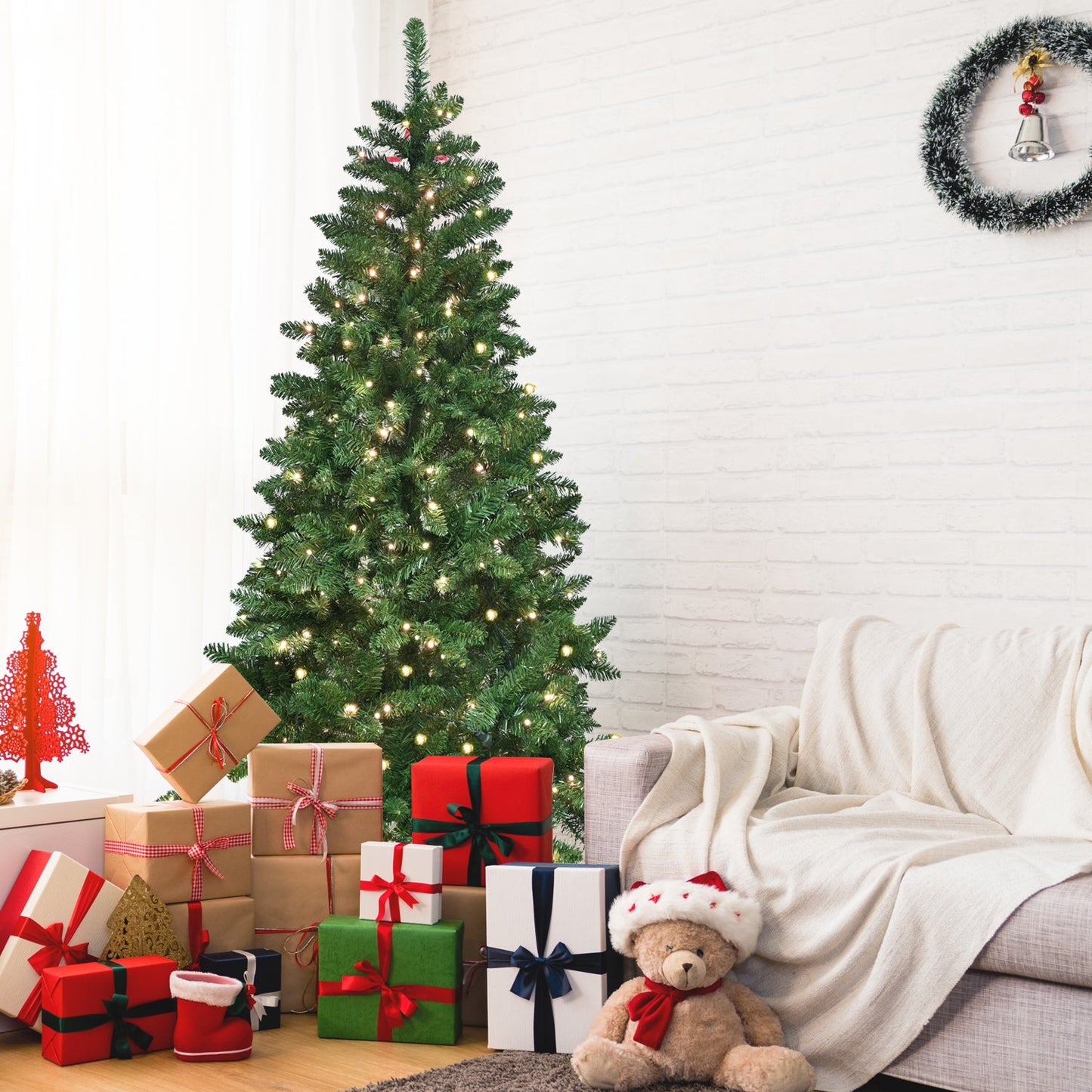 7ft Green Christmas Tree with 400 WiFi-Controlled RGB LED Lights, 1063