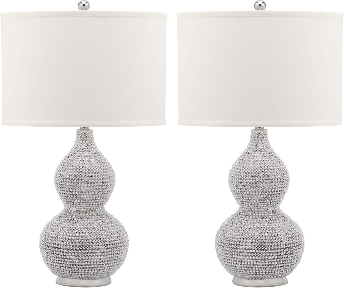 SAFAVIEH Lighting Collection Nicole Modern Silver Bead Base/ Black Shade 25-Inch Bedroom Living Room Home Office Desk Nightstand Table Lamp Set of 2 (LED Bulbs Included)