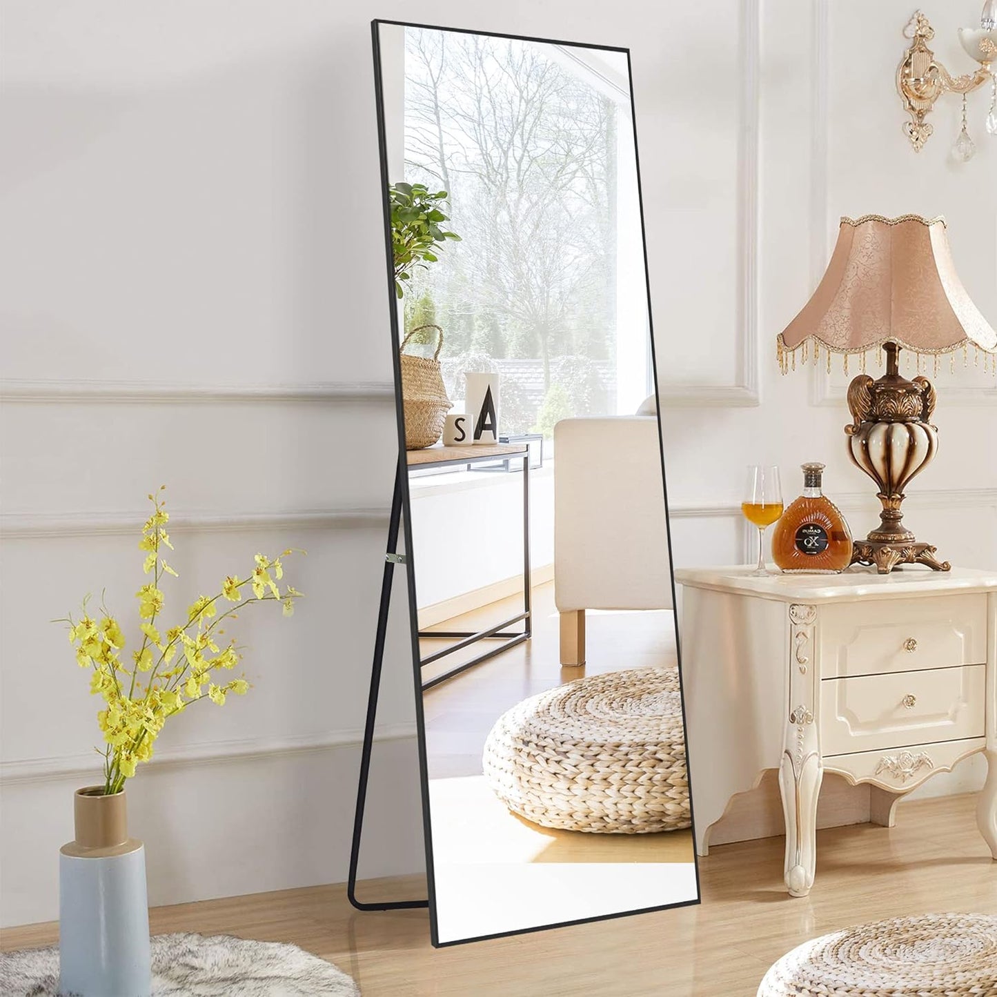 KIAYACI Arched Floor Mirror Wood Frame Wall Mounted Mirror Distressed Style Wide Frame Dressing Make up Mirror for Bathroom/Bedroom/Living Room/Dining Room/Entry/Farmhouse (Light Gray, 64" X 21")…