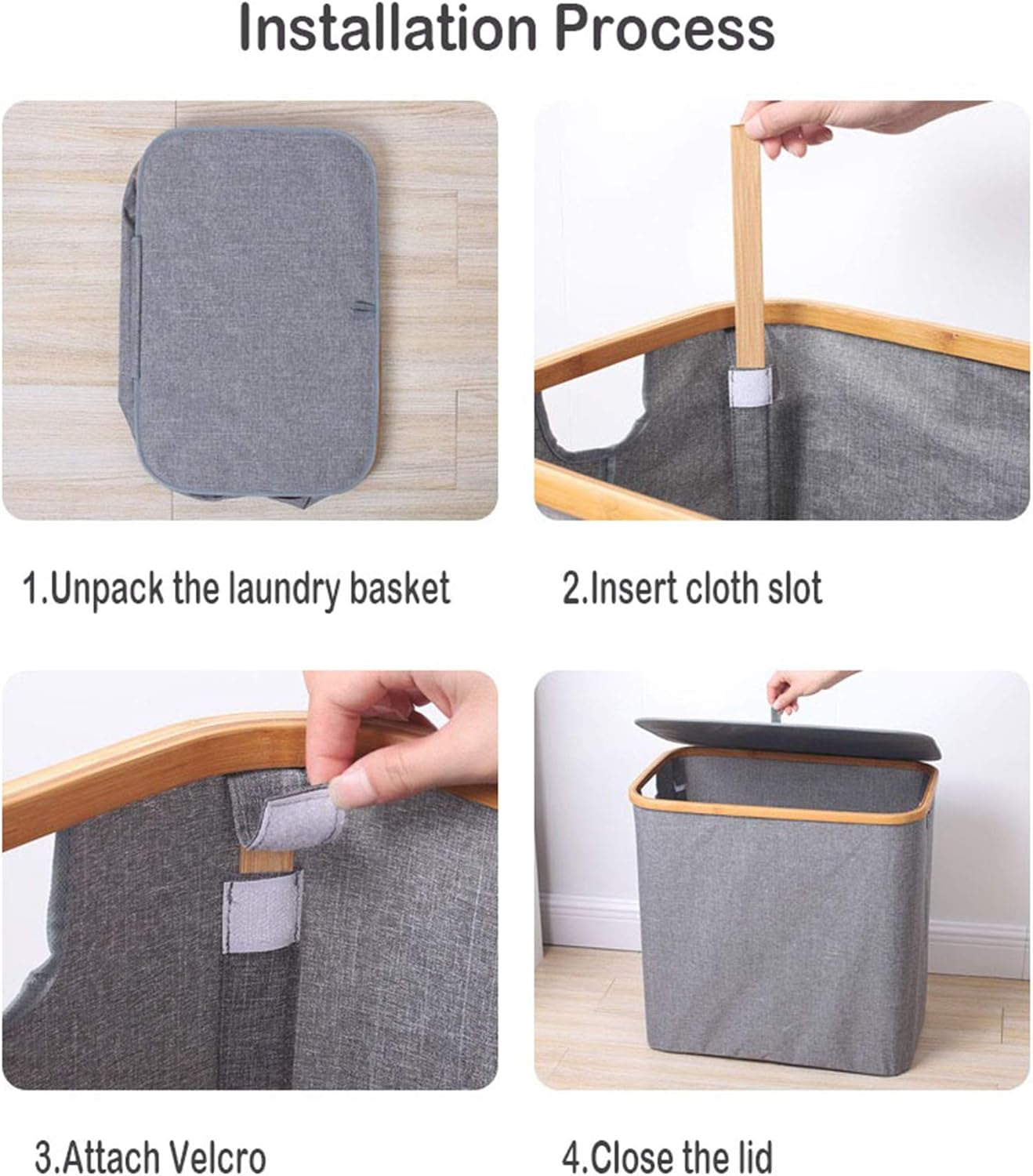 HYNAWIN 90L Laundry Hamper with Lid Large Bamboo Laundry Basket Dirty Clothes Collapsible Laundry Hamper for Bedroom, Laundry Room, Closet, Bathroom, College Dorm