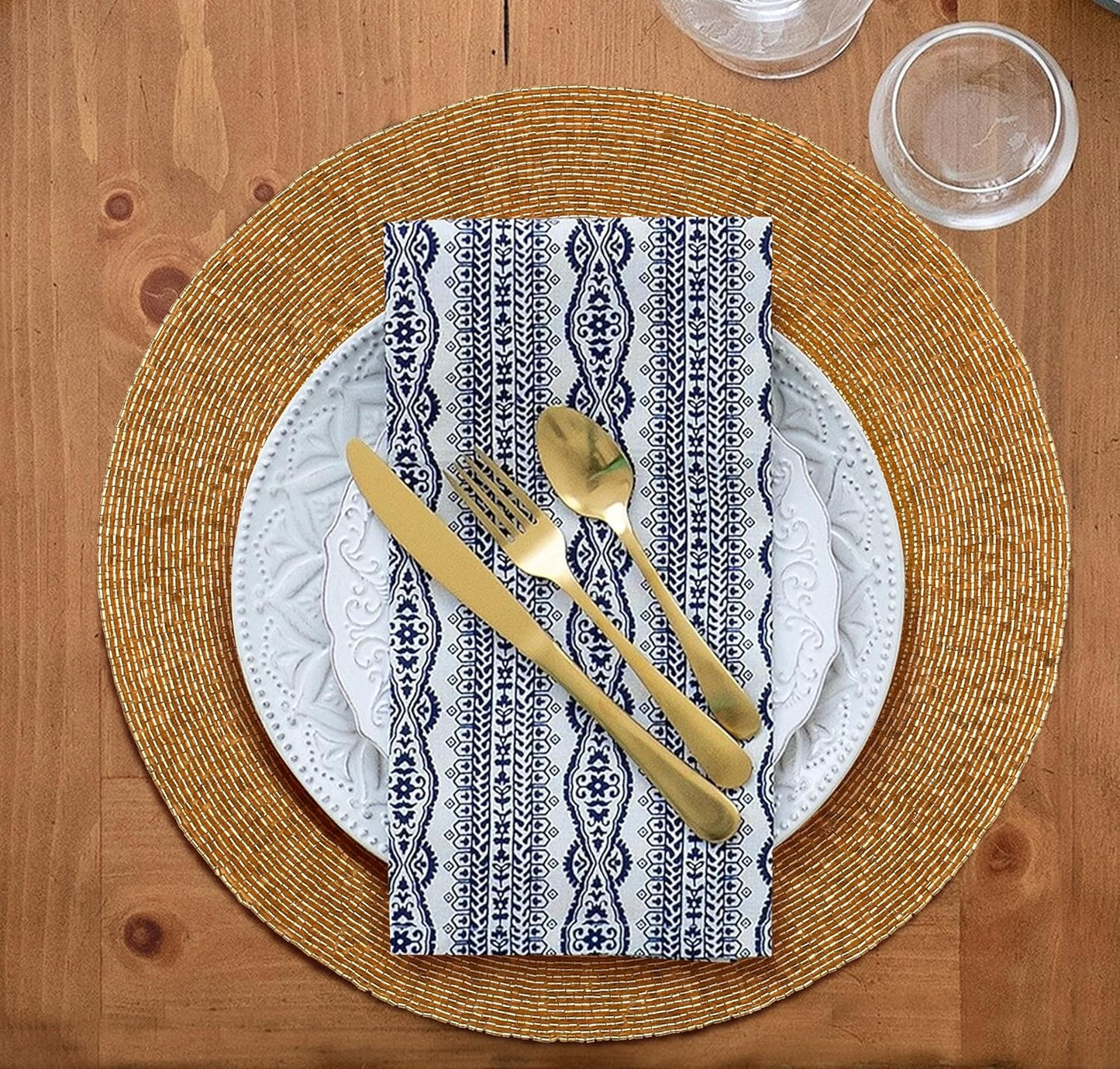 Life by Cotton Farmhouse Beaded Placemats for Dining Table 13 Inch Dia - Gold, Beaded Placemats round for Dining Table, Occasional Decoration and Family Parties Celebrations, Set of 1