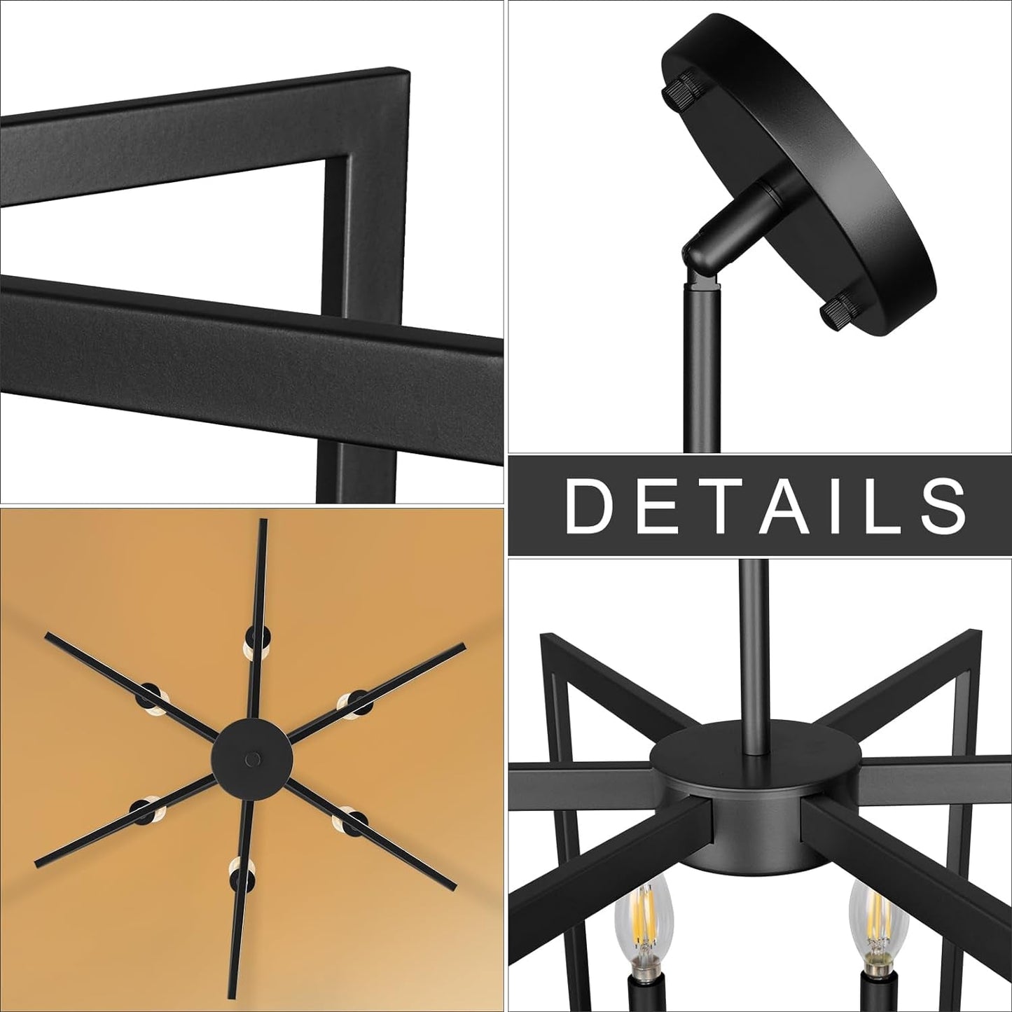6-Light Modern Farmhouse Black Chandeliers for Entryway, Geometric