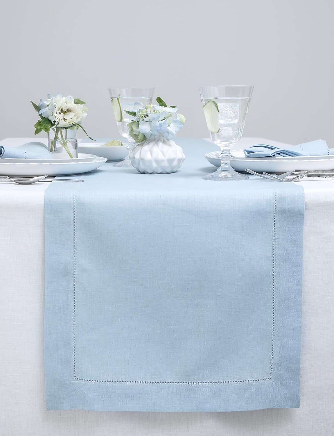 Solino Home Purple Linen Table Runner 60 Inches Long – 100% Pure Linen Classic Hemstitch Table Runner 14 X 60 Inch – Machine Washable Dining Table Runner for Valentines Day, Spring, Easter Decor