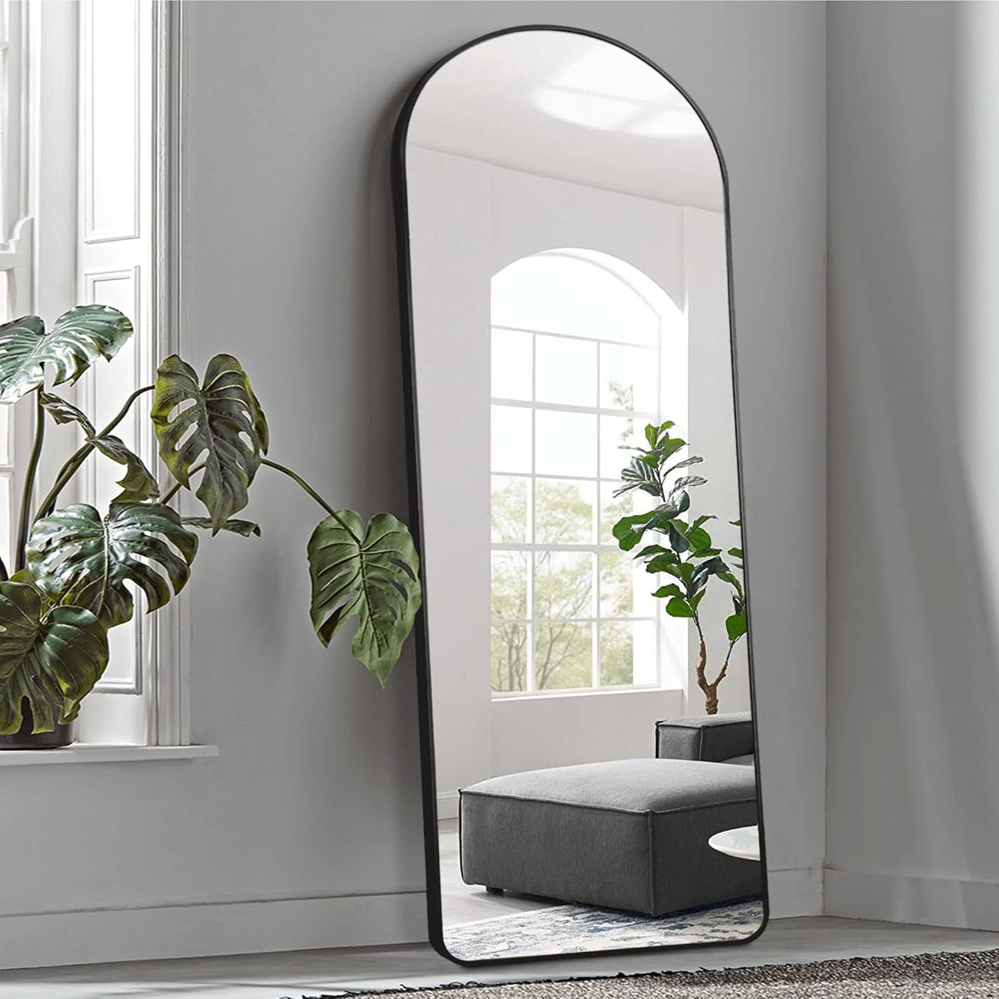 KIAYACI Arched Floor Mirror Wood Frame Wall Mounted Mirror Distressed Style Wide Frame Dressing Make up Mirror for Bathroom/Bedroom/Living Room/Dining Room/Entry/Farmhouse (Light Gray, 64" X 21")…
