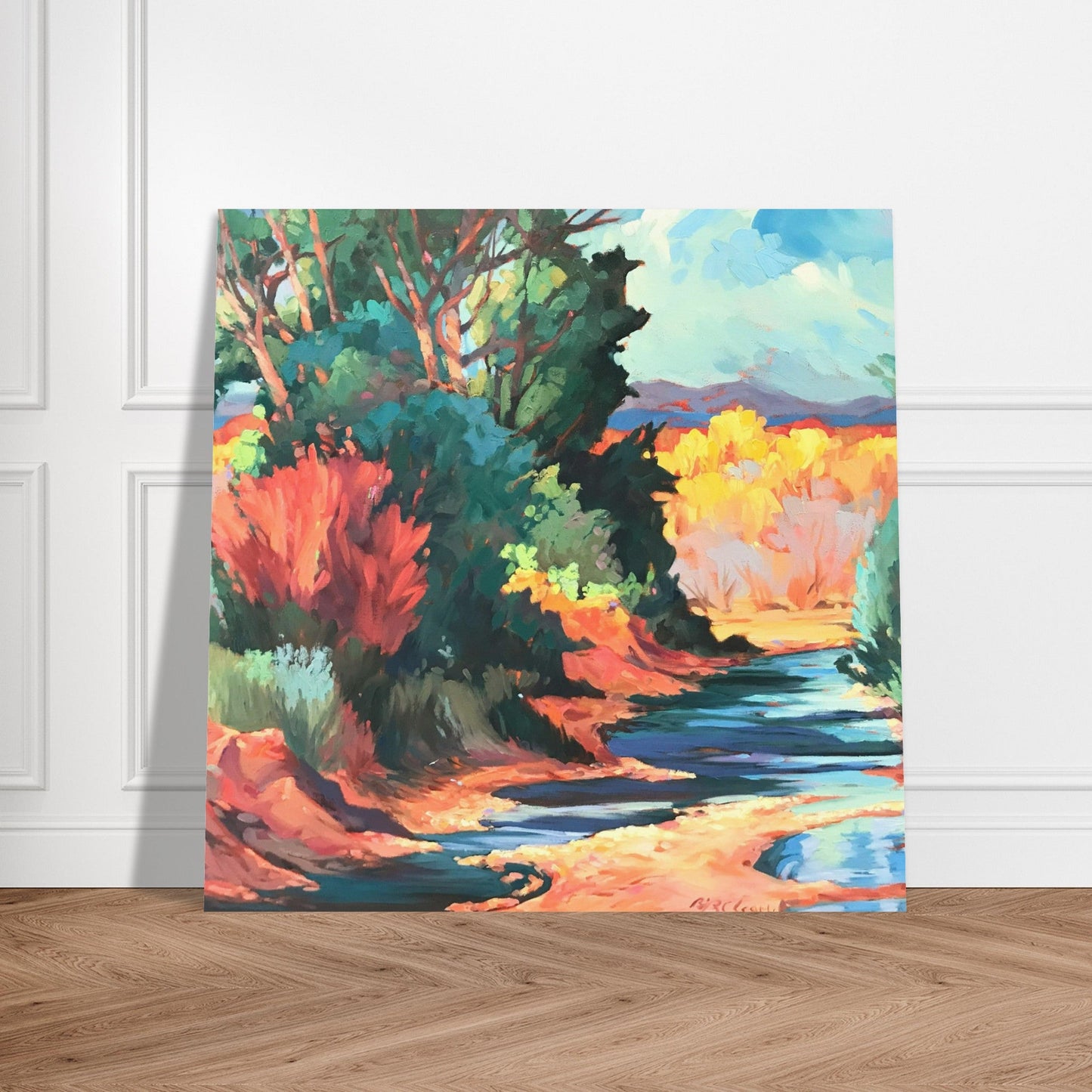 ‘Rio Pueblo’ Landscape I 16x16 Museum-Quality Matte Paper Poster | Original Artwork by American Artist Barbara Cleary