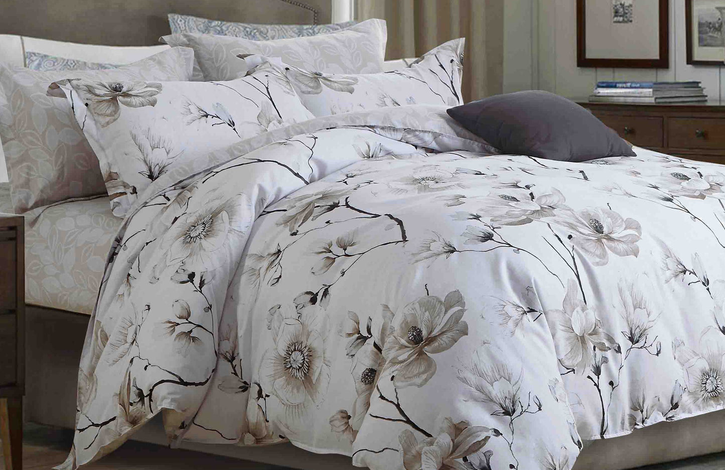 Juan Brown and White Floral 100% Cotton Comforter Set