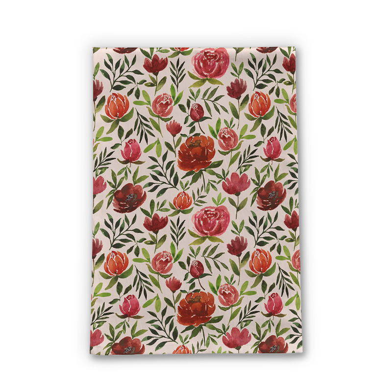 Burgundy Watercolor Floral Tea Towel