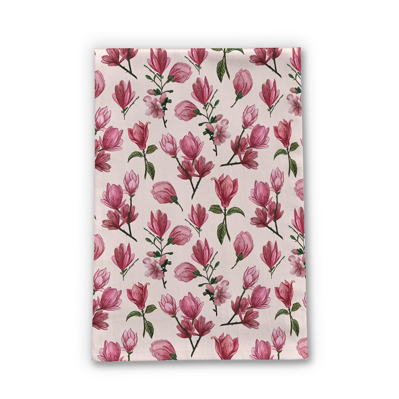 Pink Magnolia Blossom Tea Towel