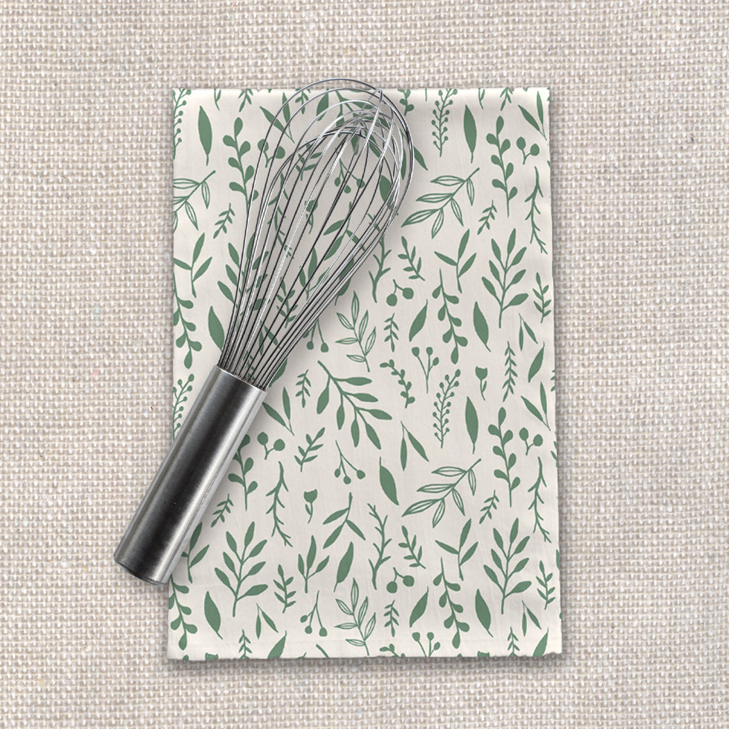 Green Falling Leaves Tea Towel