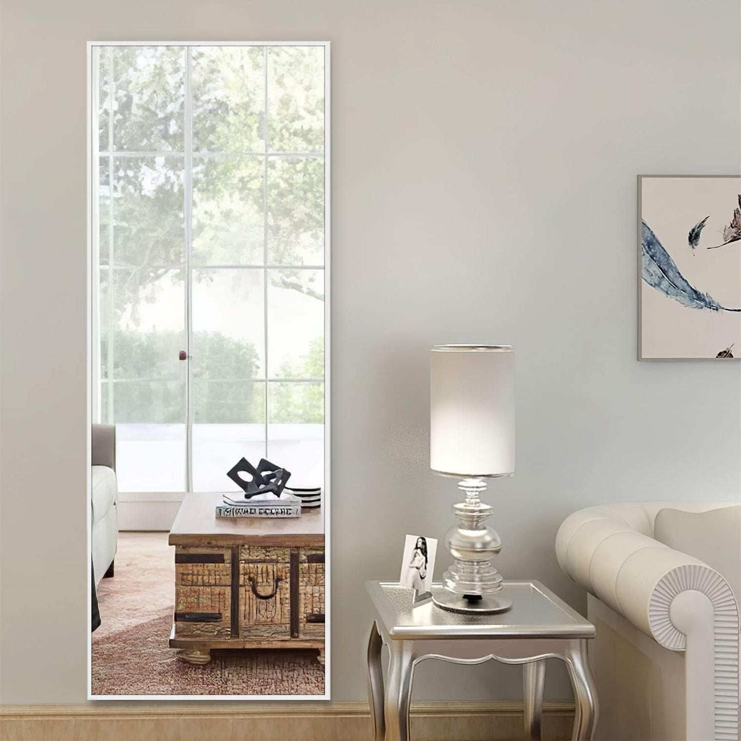 KIAYACI Arched Floor Mirror Wood Frame Wall Mounted Mirror Distressed Style Wide Frame Dressing Make up Mirror for Bathroom/Bedroom/Living Room/Dining Room/Entry/Farmhouse (Light Gray, 64" X 21")…