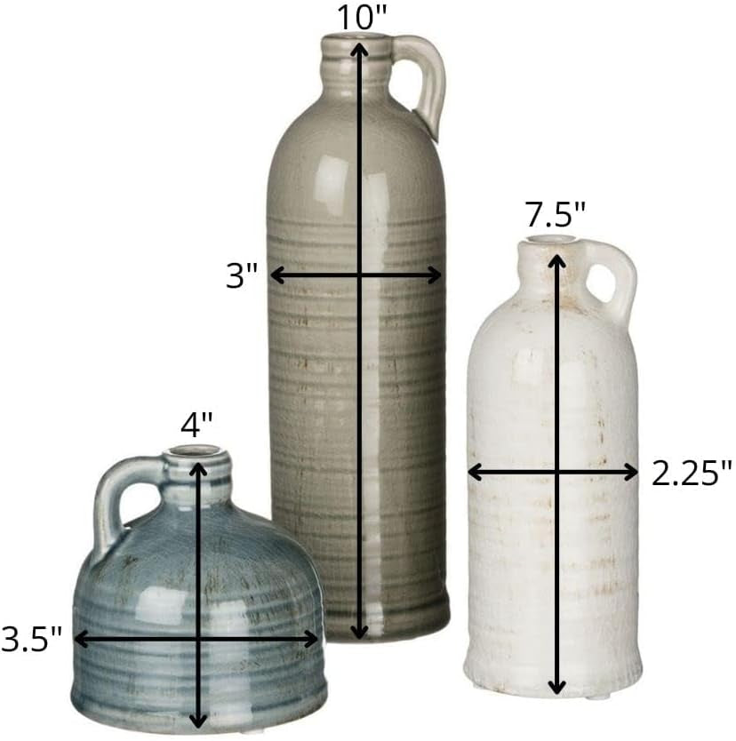 Sullivans Ceramic Jug Vase Set, Farmhouse Decor, Kitchen, Bedroom, Office, Living Room, Bathroom, & Coffee Table Centerpiece Decorations, Vases for Decor, Mantle & Shelf (CM2431)