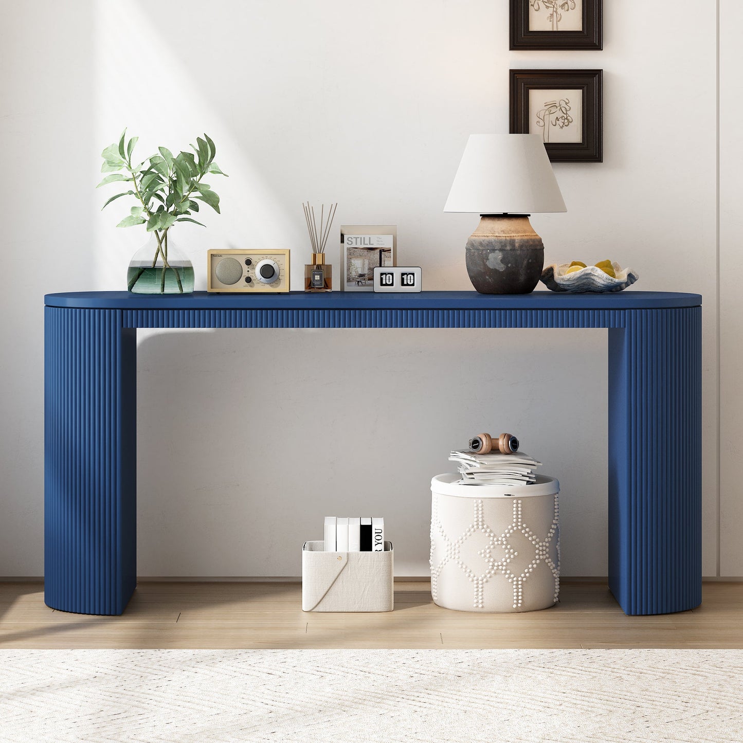 Curved Design Console Table with Unique Vertical Stripe Design