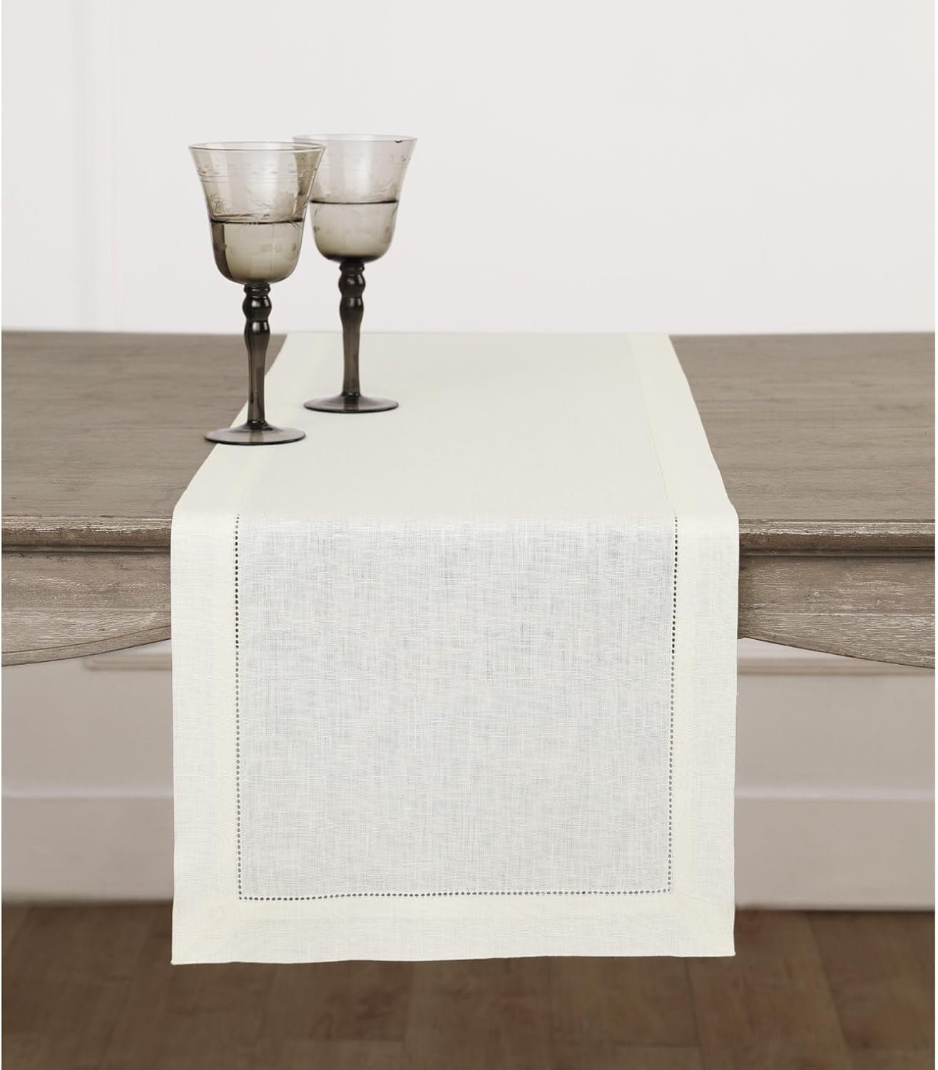 Solino Home Purple Linen Table Runner 60 Inches Long – 100% Pure Linen Classic Hemstitch Table Runner 14 X 60 Inch – Machine Washable Dining Table Runner for Valentines Day, Spring, Easter Decor